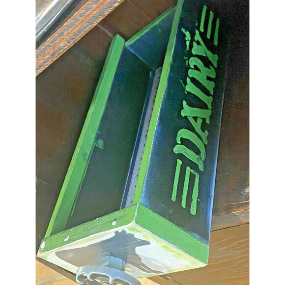 Farmhouse Wood Drawer Crate w/ Vintage Dairy Cow Spigot Handle, Green/Black - Picture 4 of 12
